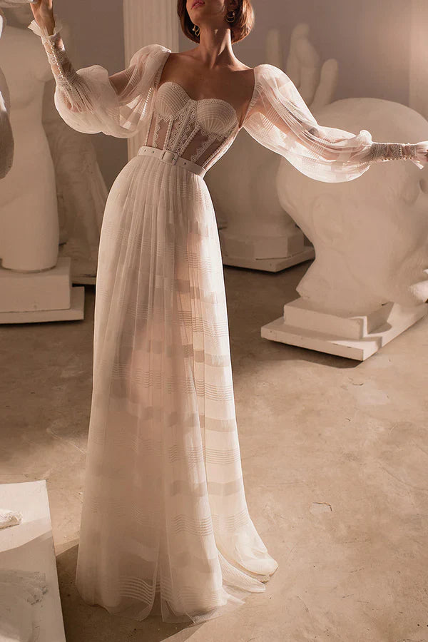 Luolandi A Line Sweetheart Long sleeved Lace Bohemian Wedding Dress Beautiful